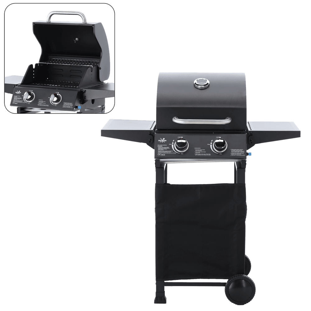 2-brenners gassgrill - sidebord og termometer