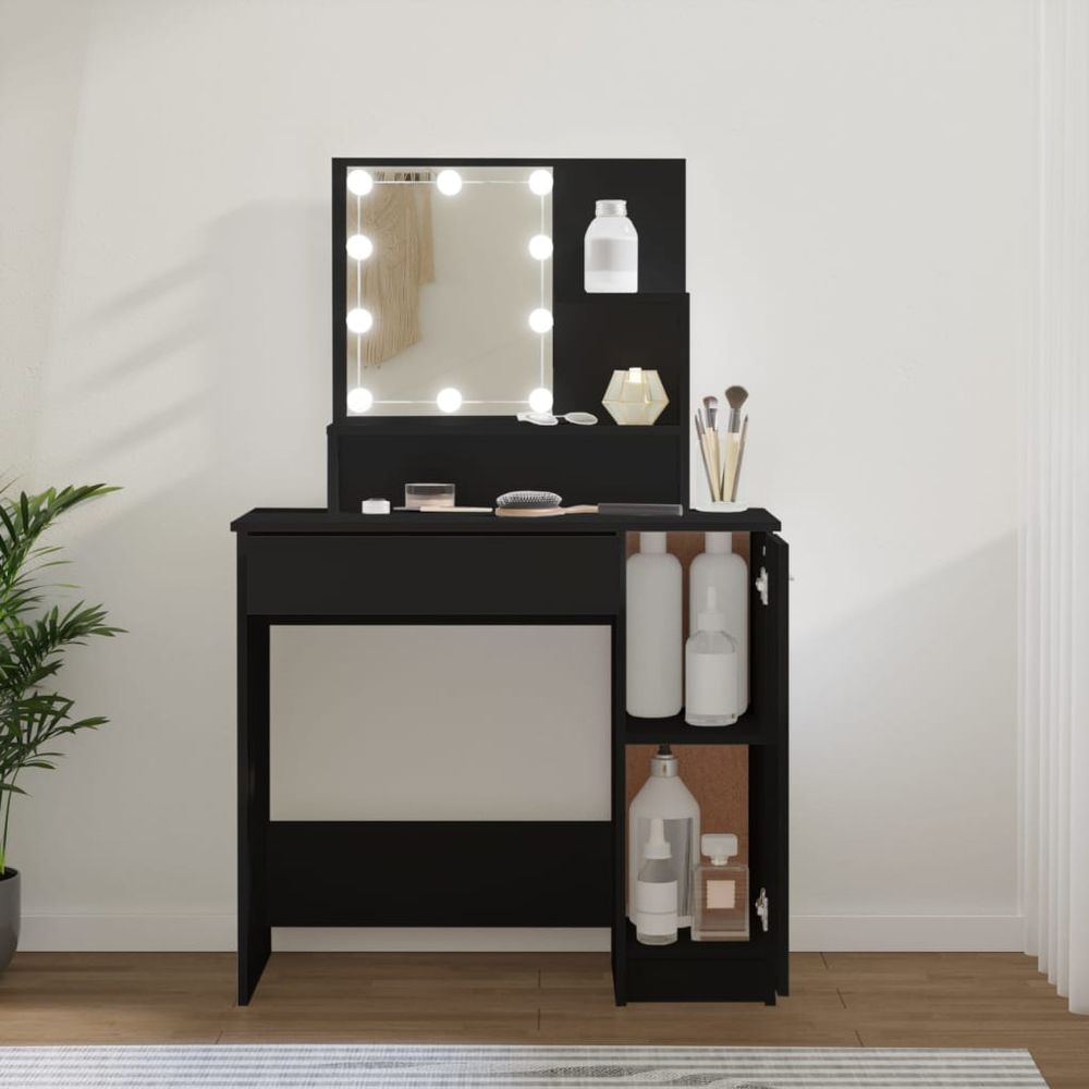 Sminkebord med LED 86,5x35x136 cm - svart