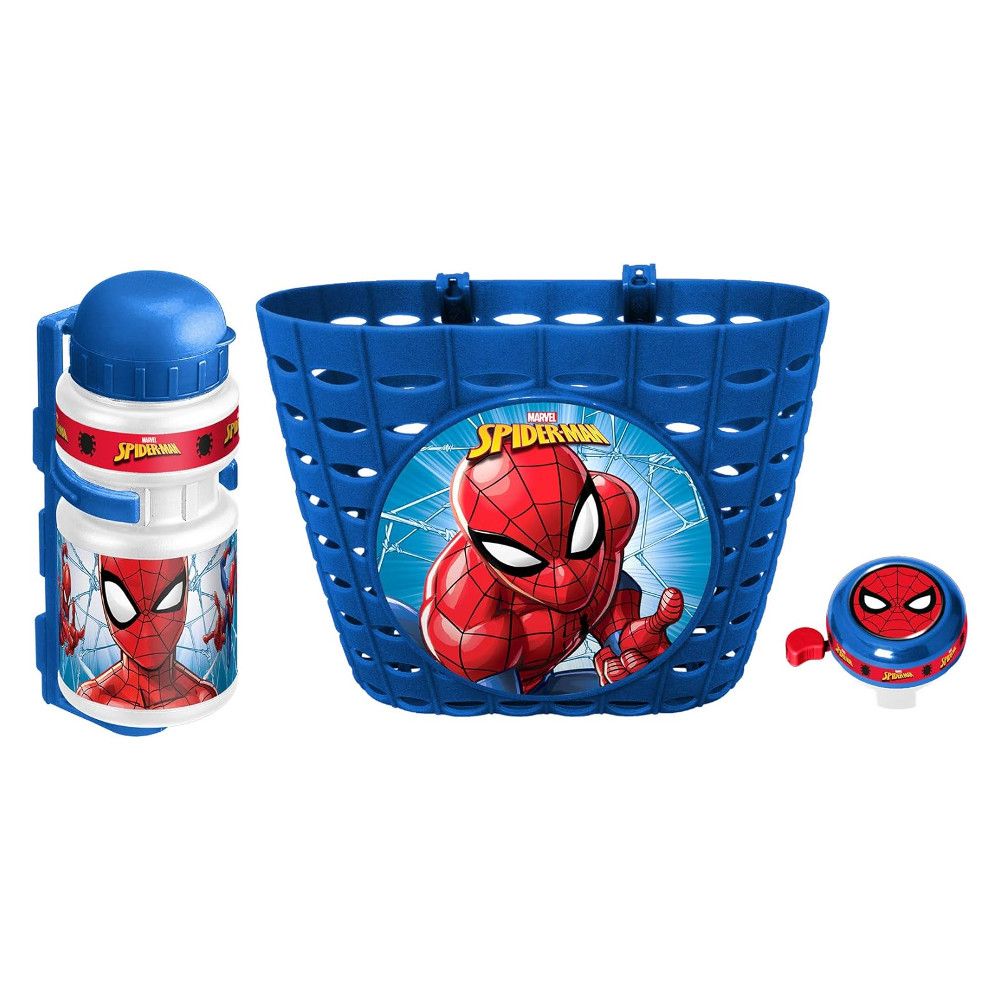 Sykkelsett Spiderman (kurv, vannflaske, klokke)