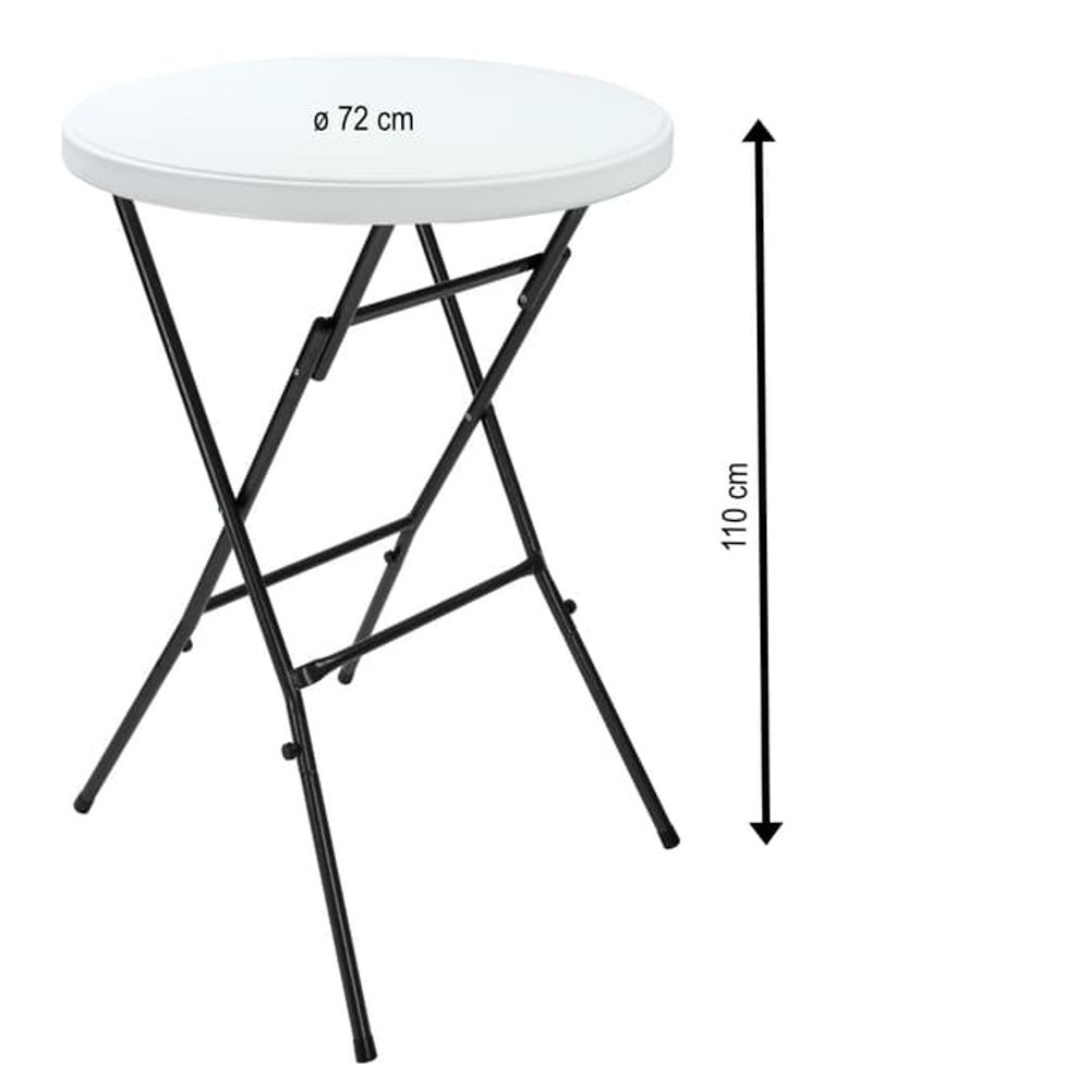 Barbord plast Ø75cm sammenleggbart hvit