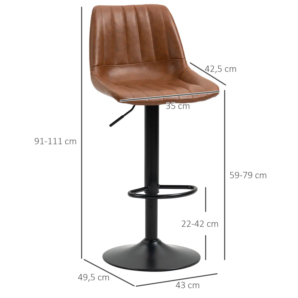 Barstoler i retrodesign – 2 stk., justerbar høyde