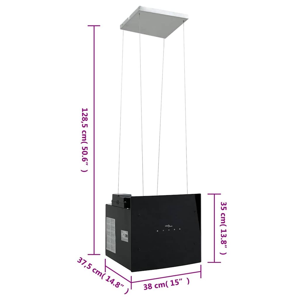 Fritthengende kjøkkenvifte LCD-herdet glass - 38 cm