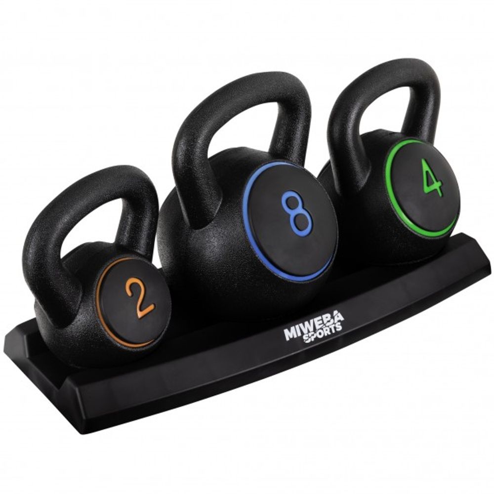 Kettlebellsett 2-4-8 kg – med stativ for inne/ute-trening