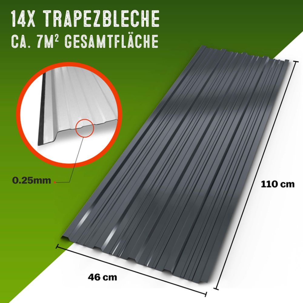 GARDEBRUK® Metallplatesett 14 stk antrasitt - 110 x 46 cm