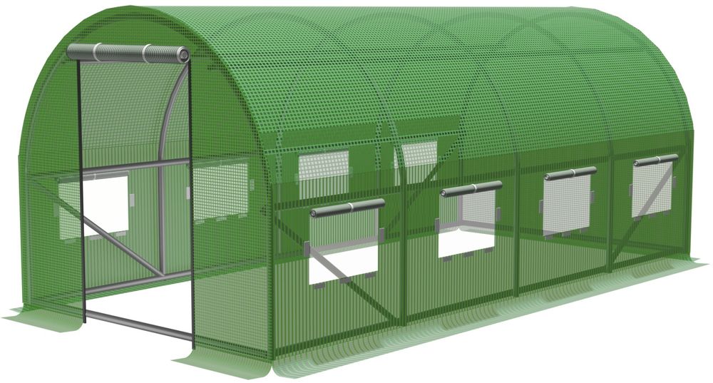 Hagetunnel drivhus 6 x 3 x 2 m 4-seksjons grønn