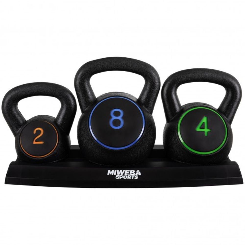 Kettlebellsett 2-4-8 kg – med stativ for inne/ute-trening