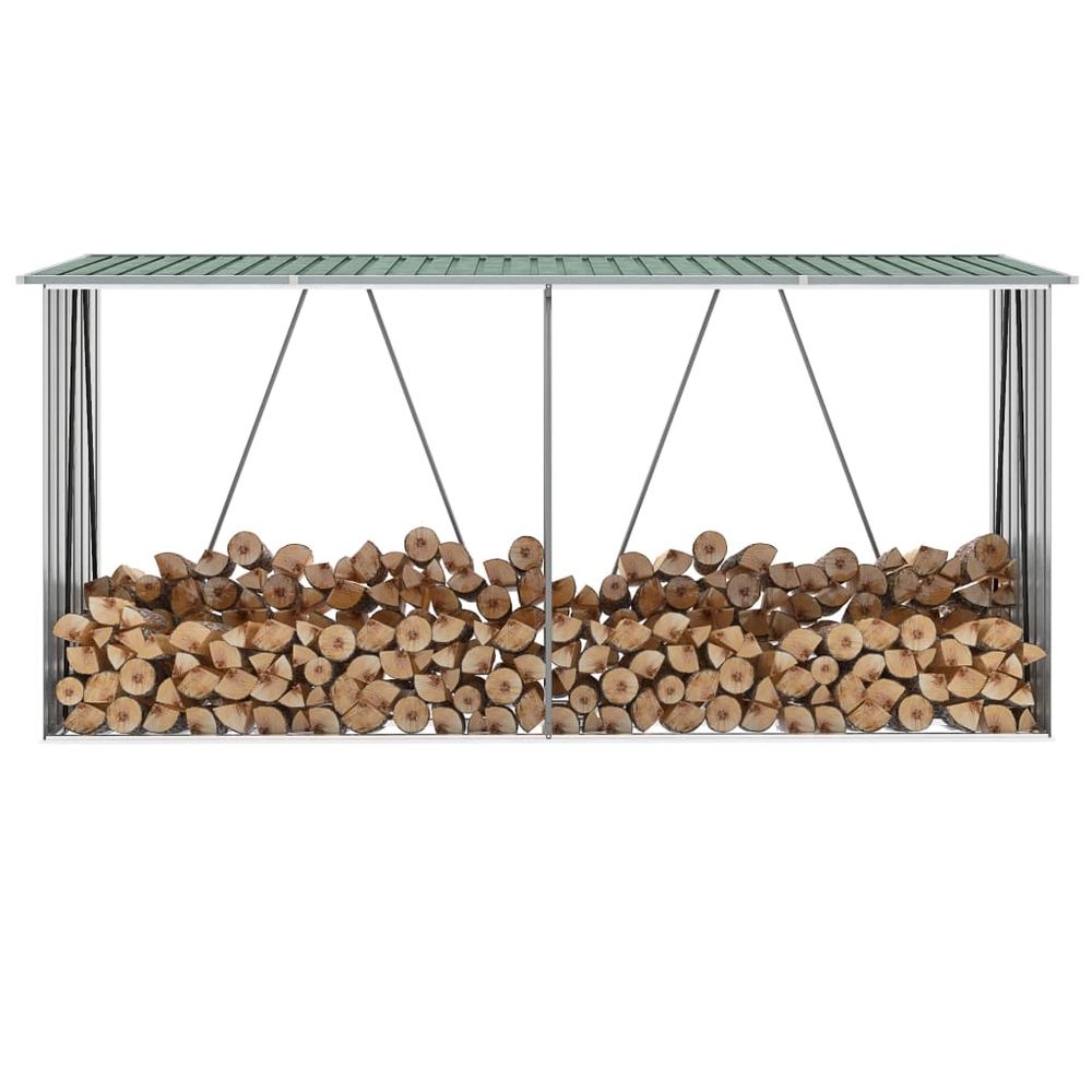 Vedskjul galvanisert stål 330x84x152 cm grønn