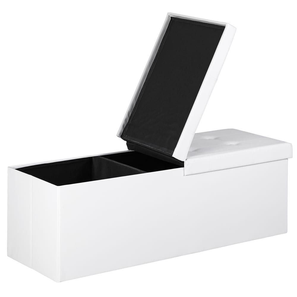 Benk 115x38x38cm med hengslet lokk - hvit