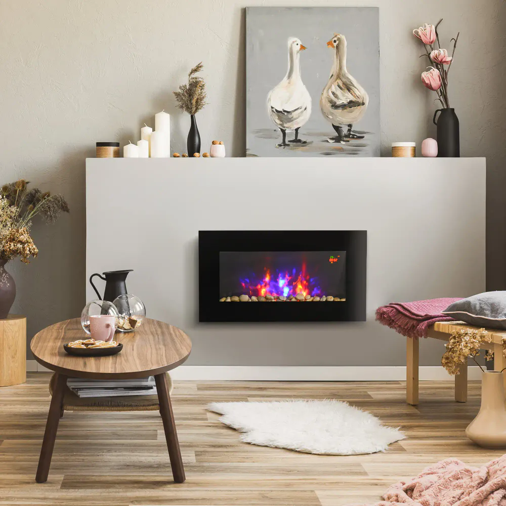 Elektrisk veggpeis med LED-flammer og timer - 2000W