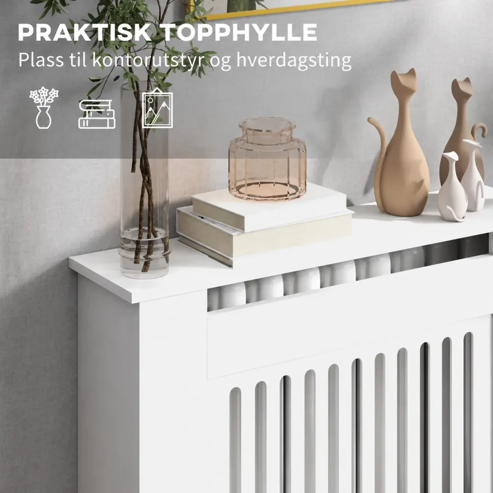 Radiatordeksel med hylle i hvit – 79 cm