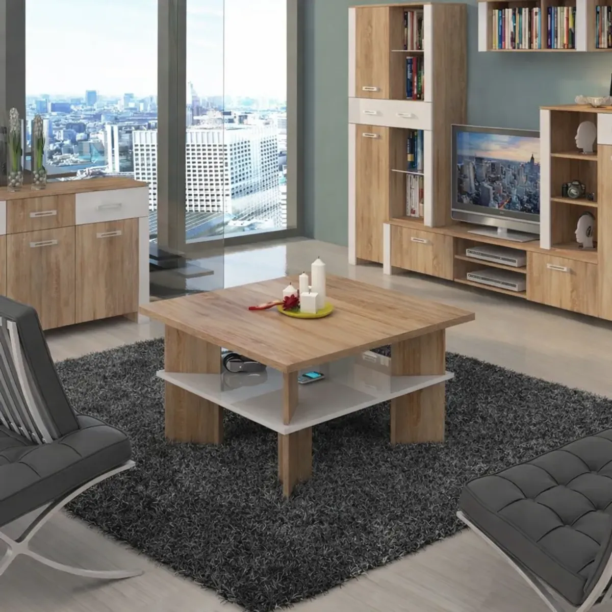 Vectra1 - lite salongbord - eik og hvit høyglans