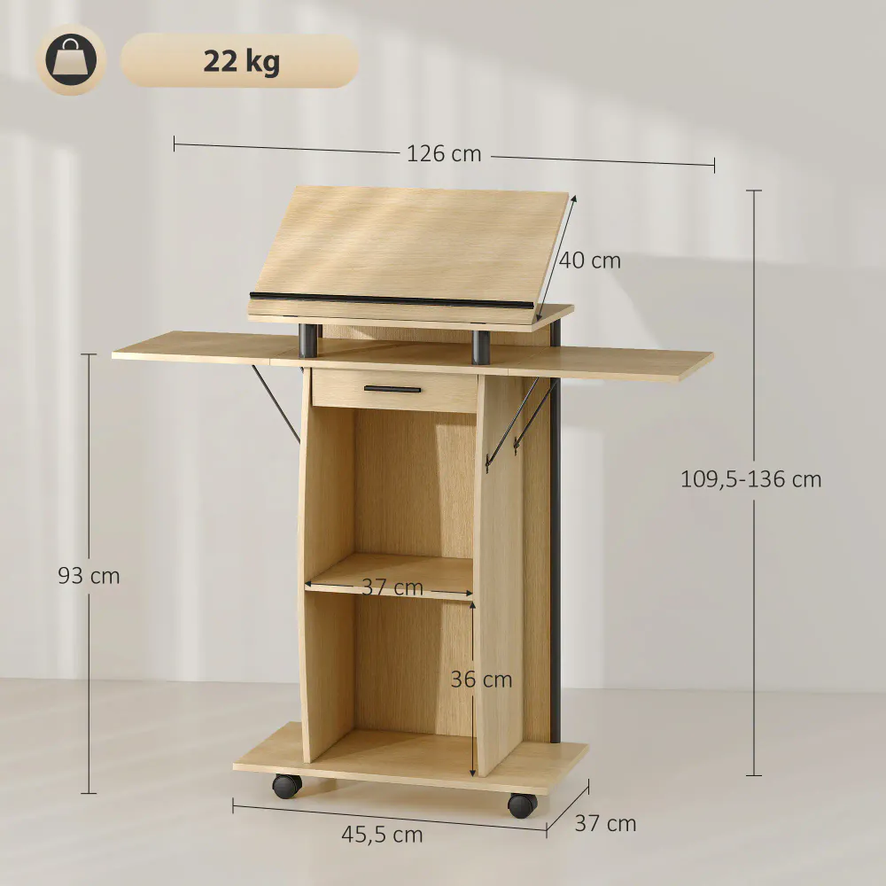 Mobilt podium / talerstol med justerbar bordplate