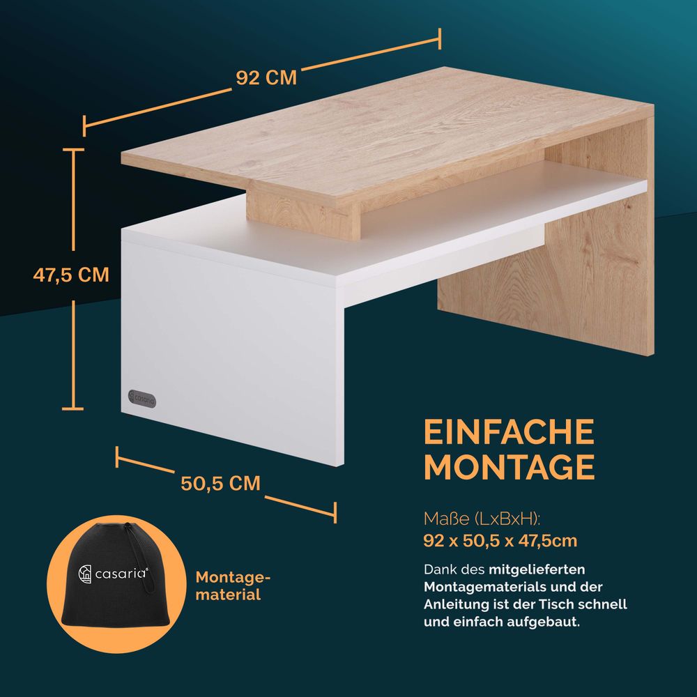Salongbord Sacramento 92x50x47cm - hvit/eik