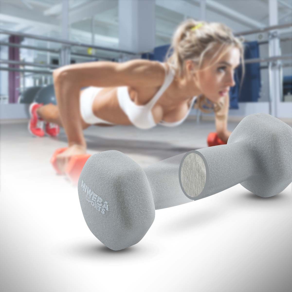 Manualsett 1-2-3 kg Neopren med stativ rosa - turkis - kongeblå