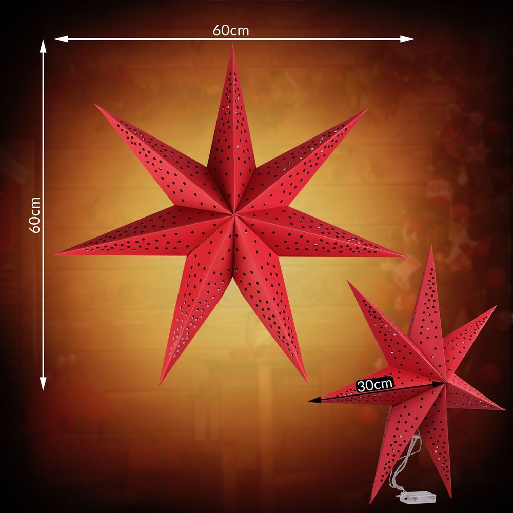 Julestjerne LED rød Ø60cm 7 armer