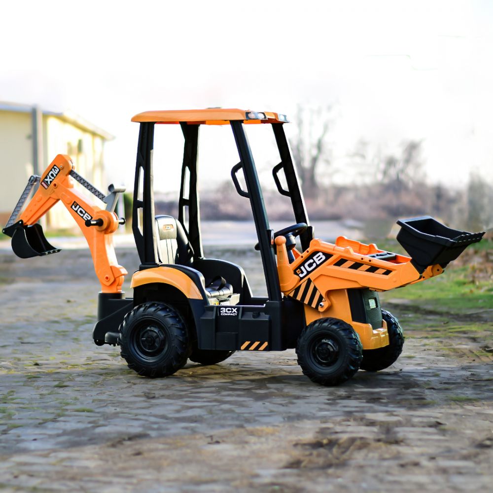 Elektrisk JCB-traktor for barn med frontlaster – 12V 70W – Gul