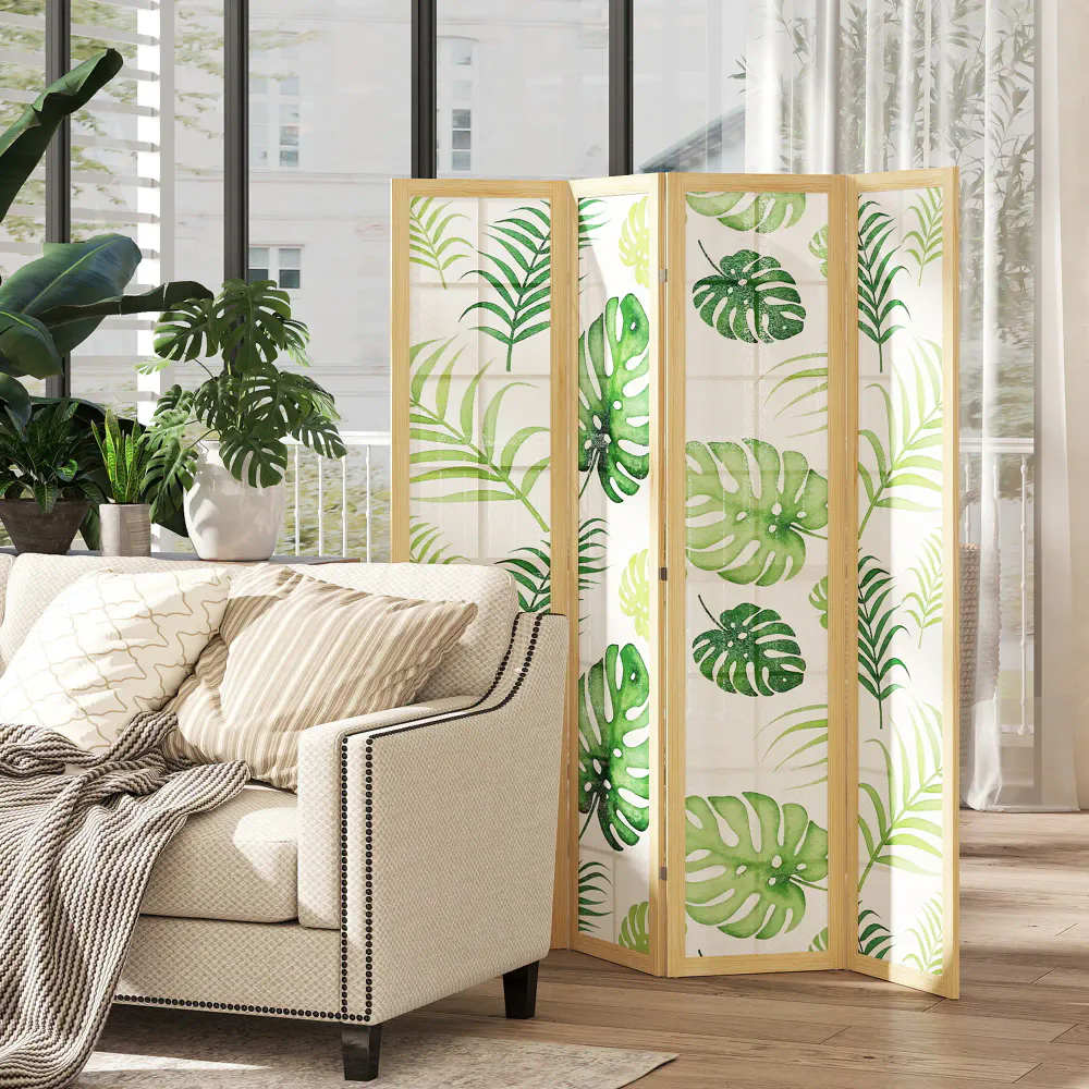 Romdeler med palmemotiv – 4 paneler - 170 cm høy