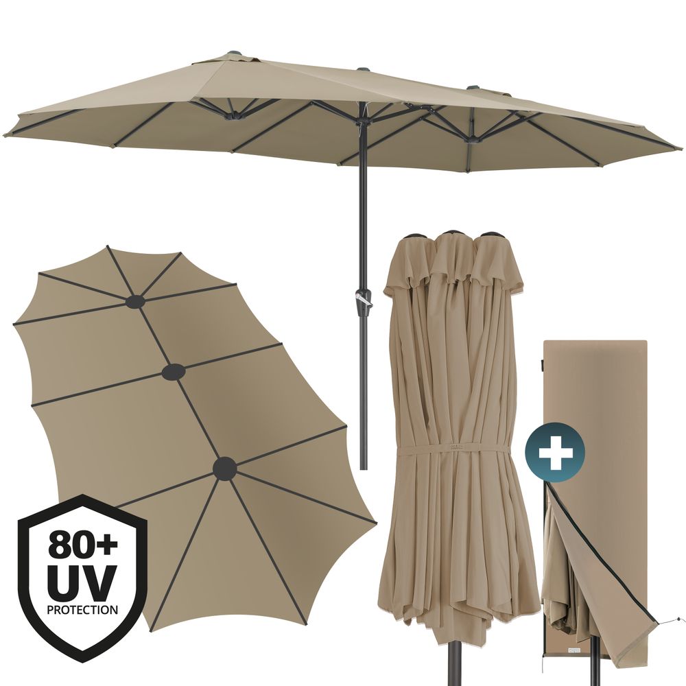 XXL Dobbel Parasoll 460 × 270 cm - taupe