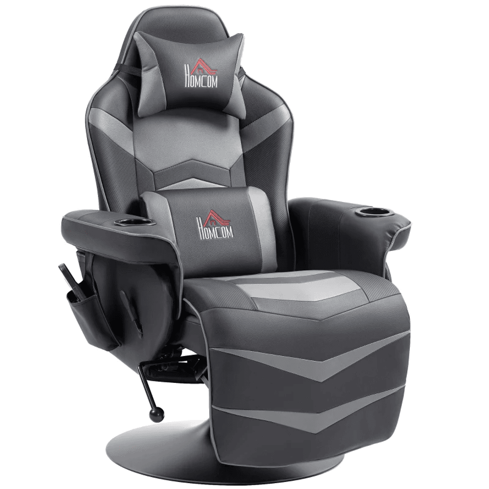 Gamingstol med massasjefunksjon, justerbar rygg og fotstøtte, opptil 120 kg, stålramme og kunstskinn 