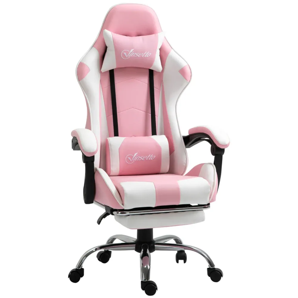 Gamingstol med fotstøtte – rosa og hvit