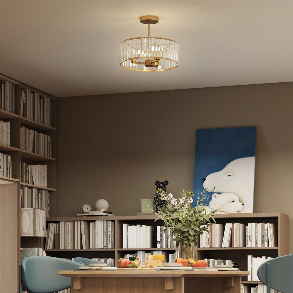 Taklampe med krystall i gulltone - Ø39 cm