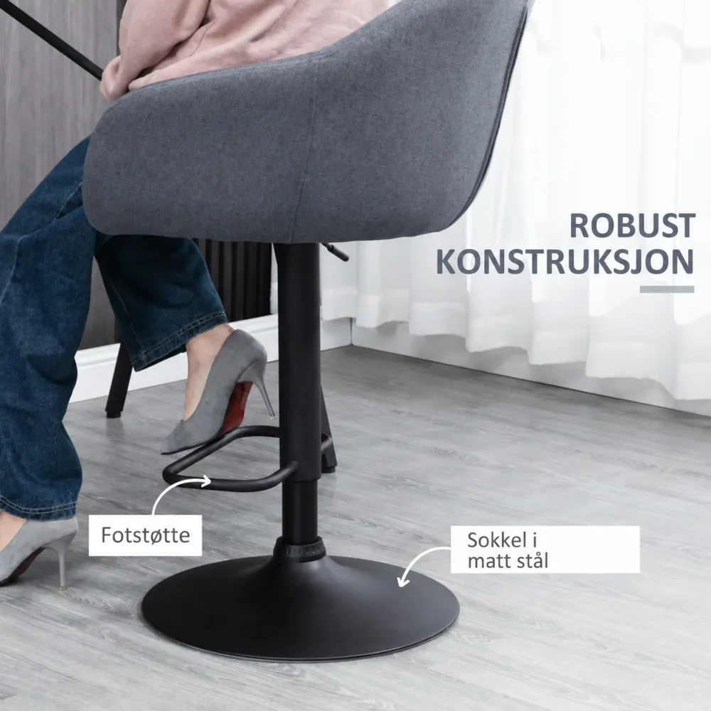 Høydejusterbar barstol - ryggstøtte og fotstøtte – grå