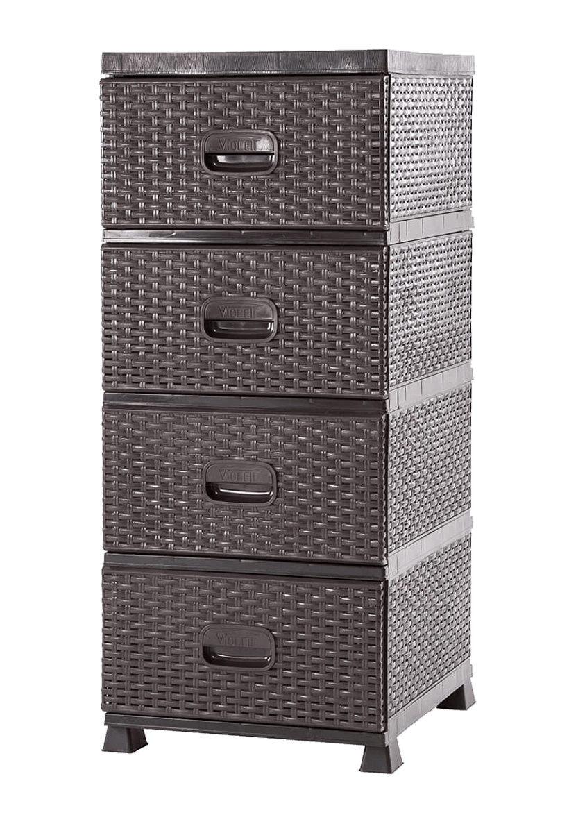 Kommode 4 skuffer rottinglook - brun/grå 38x45x90 cm