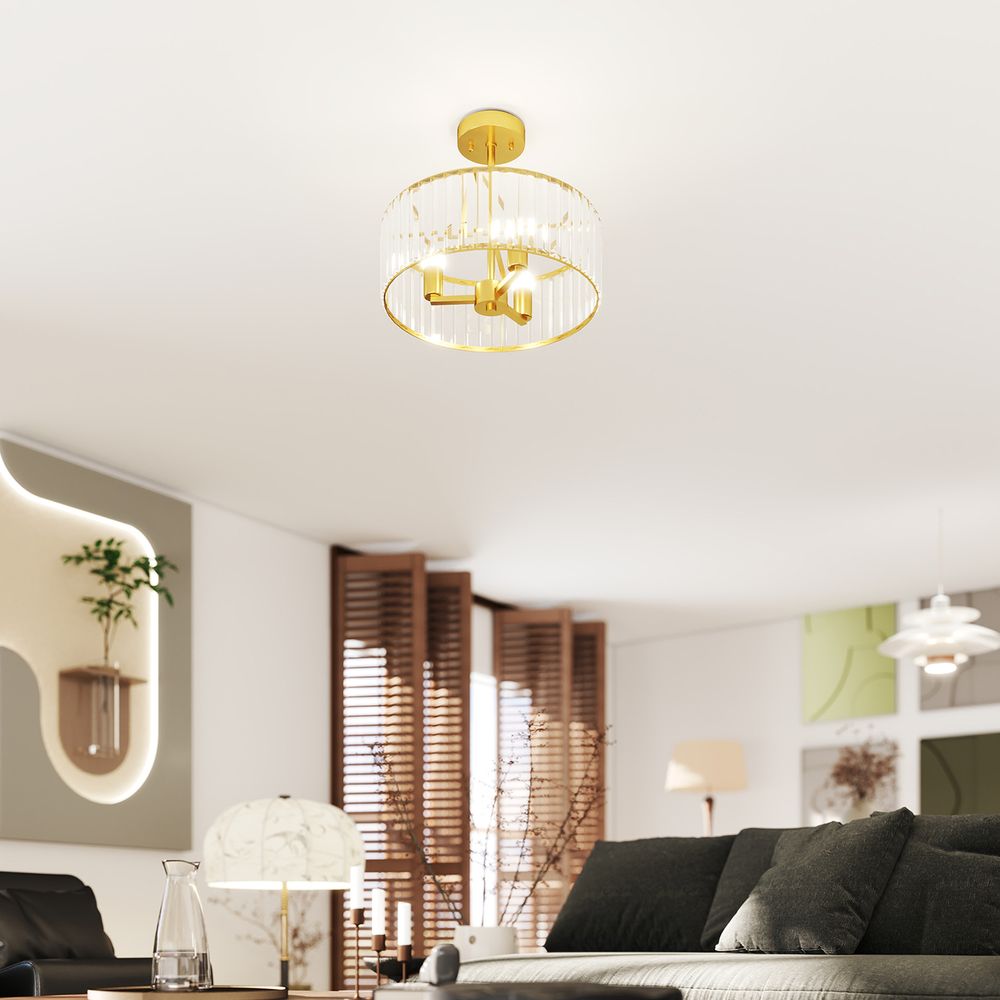 Taklampe med krystall i gulltone - Ø39 cm