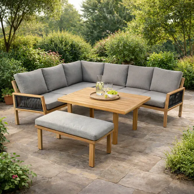 Hovedbilde Hagemøbelsett i aluminium OTTAWA (hjørnesofa + benk + bord) ...