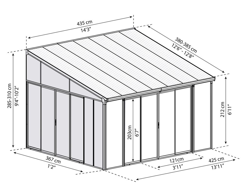 Palram Sanremo Hagestue 3,76x4,35 meter - Grå 
